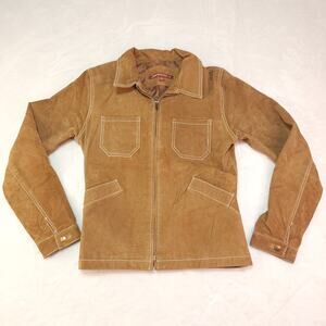 Vintage 90s Camel Suede Trucker Western Jacket Womens Medium Utility Cowgirl